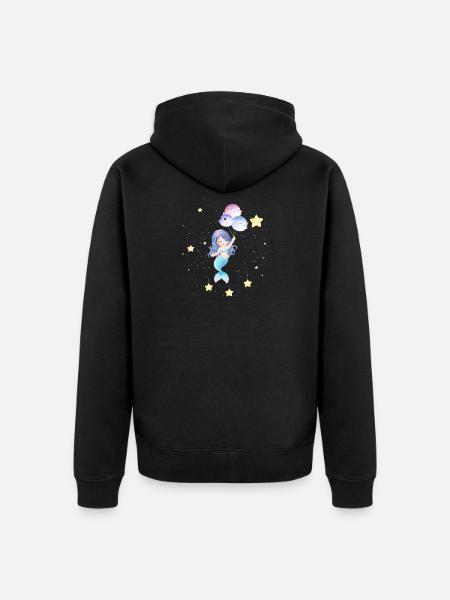 Space Mermaid Floating With Balloons - Unisex Premium Organic Zip Hoodie - black