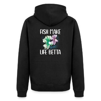 Fish Make Life Betta Siamese Fighting Fish - Unisex Premium Bio Zip Hoodie - Schwarz - Hinten - Nico (187cm)