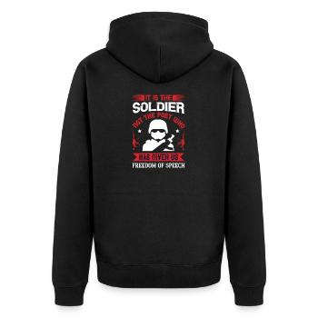 Es ist der Soldat, nicht der Dichter, der uns gegeben hat - Unisex Premium Bio Zip Hoodie - Schwarz - Hinten - Nico (187cm)
