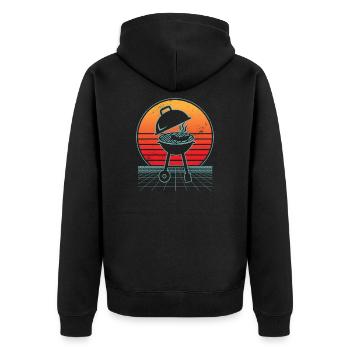 Vaporwave BBQ Lover Grillen Fleisch Grill Papa - Unisex Premium Bio Zip Hoodie - Schwarz - Hinten - Nico (187cm)