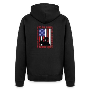 An alle, die ihr Leben aufs Spiel gesetzt haben - Unisex Premium Bio Zip Hoodie - Schwarz - Hinten - Nico (187cm)