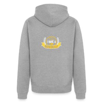 Ich habe einen Bierbauch - Unisex Premium Bio Zip Hoodie - Grau meliert - Hinten - Nico (187cm)