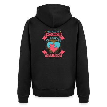 Kids need to be encouraged to stretch their shine! - Unisex Premium Organic Zip Hoodie - black - Back - Nico (187cm)