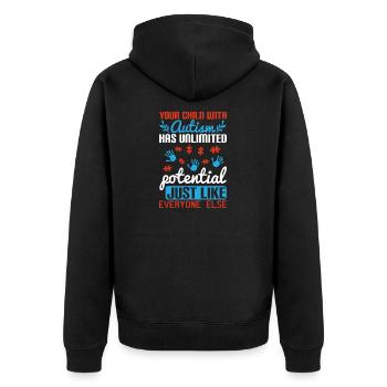 Votre enfant autiste a un potentiel illimité, - Veste à capuche bio Premium Unisexe - noir - Dos - Nico (187cm)