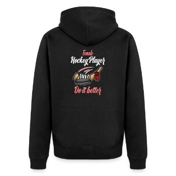 Eishockeyspielerin Weibliche Hockeyspielerin - Unisex Premium Bio Zip Hoodie - Schwarz - Hinten - Nico (187cm)