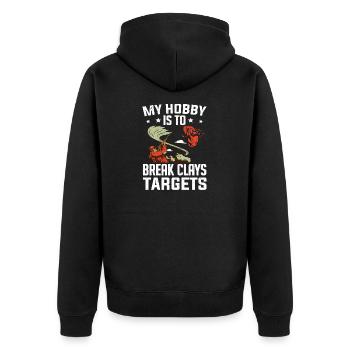 Meine Aufgabe ist es, Clays Clay Skeet Shooting zu brechen - Unisex Premium Bio Zip Hoodie - Schwarz - Hinten - Nico (187cm)