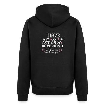 Ich habe den besten Freund aller Zeiten - Unisex Premium Bio Zip Hoodie - Schwarz - Hinten - Nico (187cm)