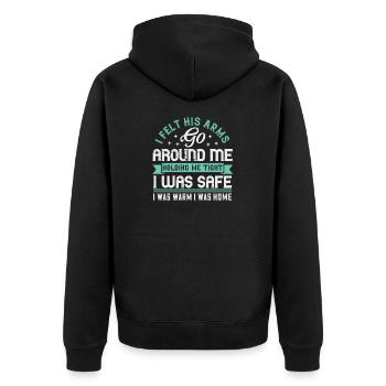 Ich fühlte, wie seine Arme um mich herum gingen und mich fest hielten - Unisex Premium Bio Zip Hoodie - Schwarz - Hinten - Nico (187cm)