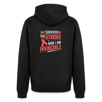 Ich habe Schlaganfall überlebt Ich bin unbesiegbar Schlaganfall Überlebender - Unisex Premium Bio Zip Hoodie - Schwarz - Hinten - Nico (187cm)
