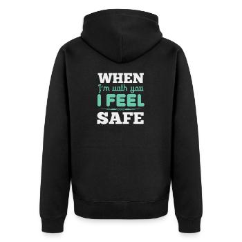 Wenn ich bei dir bin, fühle ich mich sicher - Unisex Premium Bio Zip Hoodie - Schwarz - Hinten - Nico (187cm)