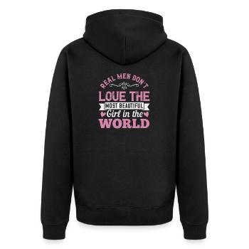 Real men don’t love the most beautiful girl in - Unisex Premium Organic Zip Hoodie - black - Back - Nico (187cm)