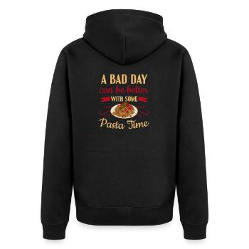 Ein schlechter Tag kann mit etwas Pasta-Pasta besser sein - Unisex Premium Bio Zip Hoodie - Schwarz - Hinten - Nico (187cm)