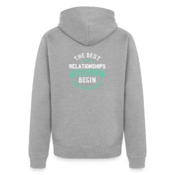 The best relationships usually begin unexpectedly - Unisex Premium Organic Zip Hoodie - heather grey - Back - Nico (187cm)