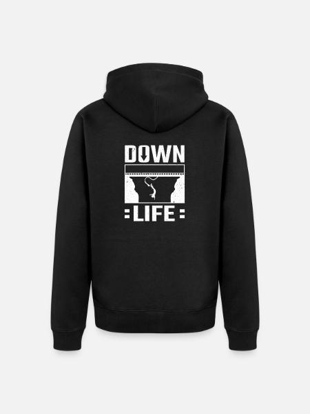 Down Life Bungy Jump Bungee -hyppy Benji-hyppy hyppy - Premium unisex luomu-huppari vetoketjulla - musta