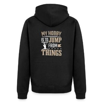 Mein Hobby ist es, von Bungee-Jumping zu springen - Unisex Premium Bio Zip Hoodie - Schwarz - Hinten - Nico (187cm)