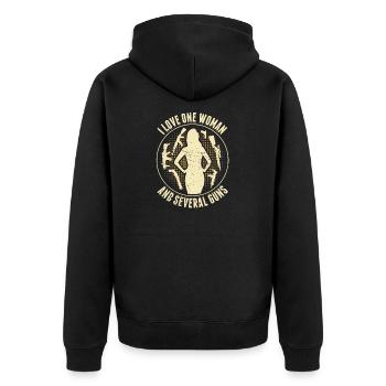 I Love One Woman And Several Guns - Unisex Premium Organic Zip Hoodie - black - Back - Nico (187cm)