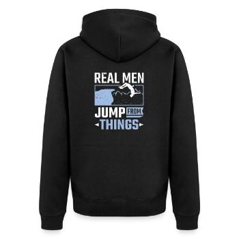Real Men Jump From Things Cliff Jumping - Unisex Premium Organic Zip Hoodie - black - Back - Nico (187cm)