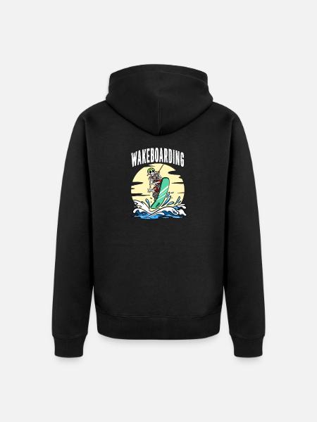Wakeboarding Skeleton Wakeboarder Wakeboard - Unisex Premium Organic Zip Hoodie - black