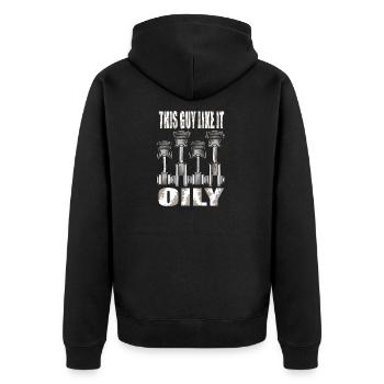 Piston This Guy Like It Oily Car Mechanic - Unisex Premium Organic Zip Hoodie - black - Back - Nico (187cm)