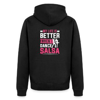 Salsa-Tänzerin Mein Leben ist besser, wenn ich Salsa tanze - Unisex Premium Bio Zip Hoodie - Schwarz - Hinten - Nico (187cm)