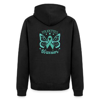 Tourettes Warrior Tourette Syndrome - Unisex Premium Organic Zip Hoodie - black - Back - Nico (187cm)