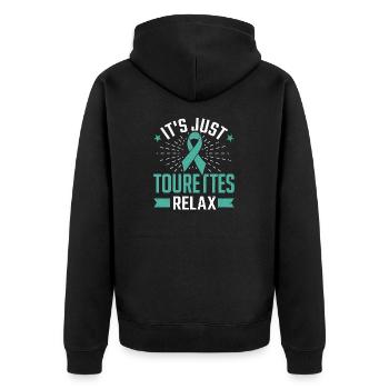 Tourette Syndrome Relax It's Just Tourettes - Unisex Premium Organic Zip Hoodie - black - Back - Nico (187cm)
