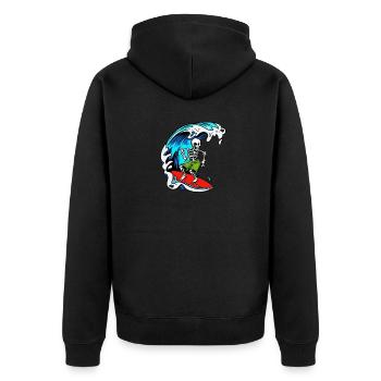 Seleton Surfer Surfen - Unisex Premium Bio Zip Hoodie - Schwarz - Hinten - Nico (187cm)