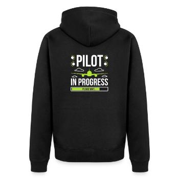 Aviator Pilot in Arbeit - Unisex Premium Bio Zip Hoodie - Schwarz - Hinten - Nico (187cm)