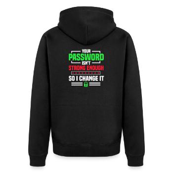 Cybersicherheit Ihr Passwort ist kein starker Hacker - Unisex Premium Bio Zip Hoodie - Schwarz - Hinten - Nico (187cm)