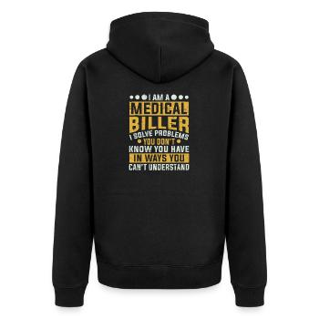 Medizinischer Biller-Beruf Probleme lösen Lustig - Unisex Premium Bio Zip Hoodie - Schwarz - Hinten - Nico (187cm)