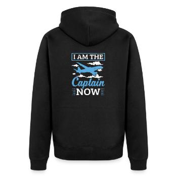 Aviator I Am The Captain Now Pilot - Unisex Premium Bio Zip Hoodie - Schwarz - Hinten - Nico (187cm)