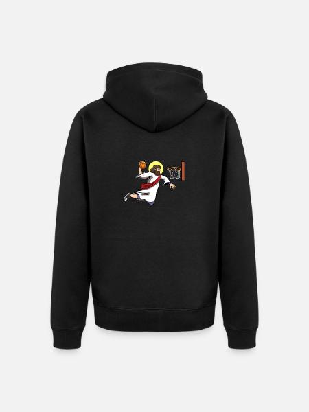 Koripalloilija Dunking Baskeball Jesus - Premium unisex luomu-huppari vetoketjulla - musta