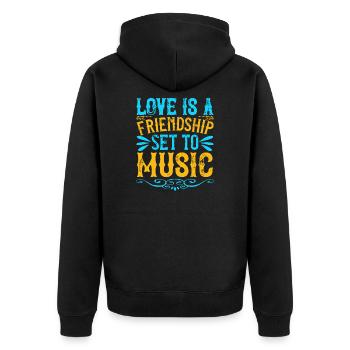 Liebe ist eine vertonte Freundschaft - Unisex Premium Bio Zip Hoodie - Schwarz - Hinten - Nico (187cm)