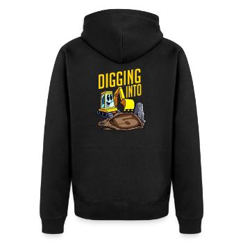 Baggerfahrer gräbt sich in Bagger zum 5. Geburtstag - Unisex Premium Bio Zip Hoodie - Schwarz - Hinten - Nico (187cm)