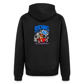 Motorcyclist Riding Into 10 Boy Motorcycle - Unisex Premium Organic Zip Hoodie - black - Back - Nico (187cm)
