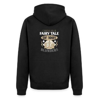 Schach ist ein Märchen von 1001 Fehlern - Unisex Premium Bio Zip Hoodie - Schwarz - Hinten - Nico (187cm)