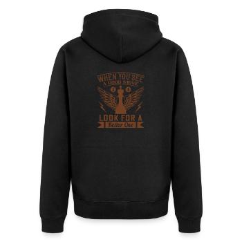 Wenn Sie einen guten Zug sehen, suchen Sie nach einem besseren - Unisex Premium Bio Zip Hoodie - Schwarz - Hinten - Nico (187cm)