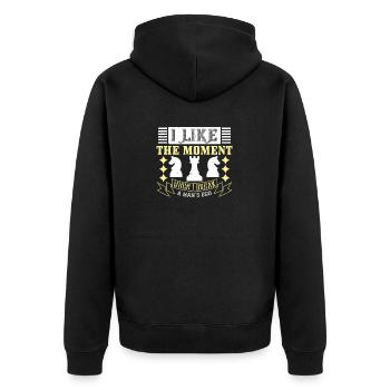 Ich mag den Moment, in dem ich das Ego eines Mannes breche - Unisex Premium Bio Zip Hoodie - Schwarz - Hinten - Nico (187cm)