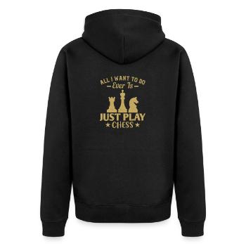 Alles, was ich jemals tun möchte, ist einfach Schach zu spielen - Unisex Premium Bio Zip Hoodie - Schwarz - Hinten - Nico (187cm)