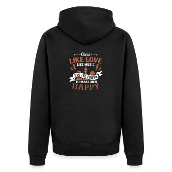 Schach hat, wie Liebe, wie Musik, die Kraft, - Unisex Premium Bio Zip Hoodie - Schwarz - Hinten - Nico (187cm)