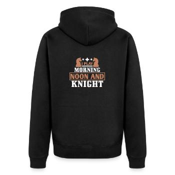 Ich spiele Morning Noon und Knight - Unisex Premium Bio Zip Hoodie - Schwarz - Hinten - Nico (187cm)