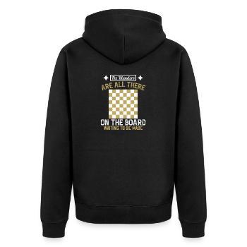 Die Fehler sind alle auf dem Brett und warten - Unisex Premium Bio Zip Hoodie - Schwarz - Hinten - Nico (187cm)