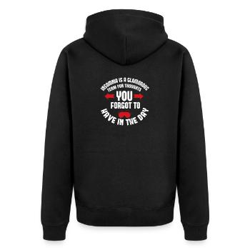 Insomnia is a glamorous term for thoughts you - Unisex Premium Organic Zip Hoodie - black - Back - Nico (187cm)