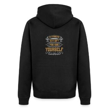 Ein Freund ist ein Geschenk, das du dir selbst gibst - Unisex Premium Bio Zip Hoodie - Schwarz - Hinten - Nico (187cm)