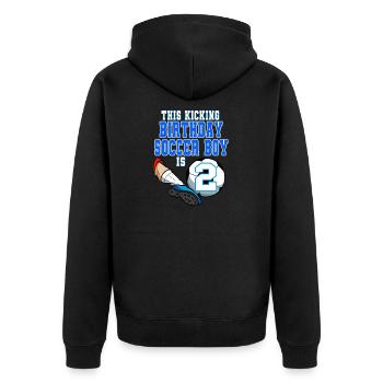Dieser Fußballjunge ist Fußball zum 2. Geburtstag - Unisex Premium Bio Zip Hoodie - Schwarz - Hinten - Nico (187cm)