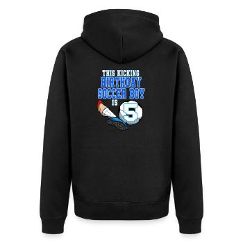 Dieser Fußballjunge ist Fußball zum 5. Geburtstag - Unisex Premium Bio Zip Hoodie - Schwarz - Hinten - Nico (187cm)