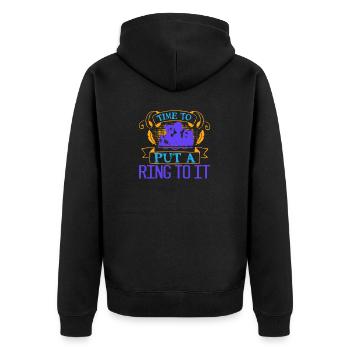 Zeit, wirklich einen Ring drauf zu legen - Unisex Premium Bio Zip Hoodie - Schwarz - Hinten - Nico (187cm)