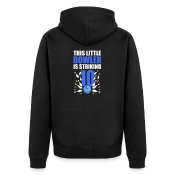 Bowling Ce petit quilleur frappe son 10e anniversaire - Veste à capuche bio Premium Unisexe - noir - Dos - Nico (187cm)