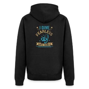 I dive fearless into things - Unisex Premium Organic Zip Hoodie - black - Back - Nico (187cm)