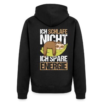 Ich schlafe nicht Ich spare Energie - Unisex Premium Bio Zip Hoodie - Schwarz - Hinten - Nico (187cm)